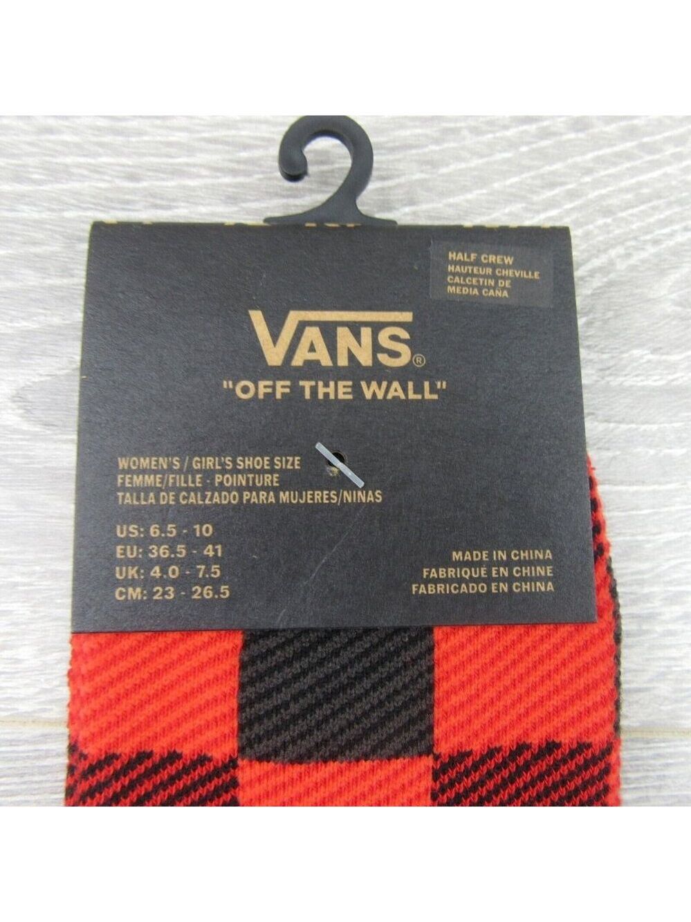 Vans Checkered Plaid Half Crew Socks Women's Size 6.5-10 Red Black (1 Pair) NEW - Picture 3 of 11